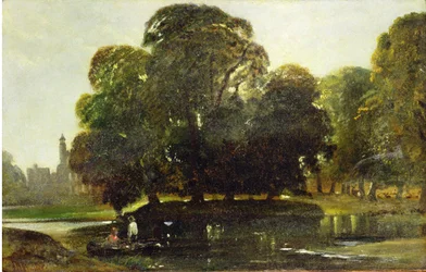 A View of Eton and the Fellows Eyot, ca 1835-45 (olja på papper på panel)